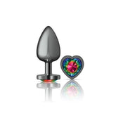 Cheeky Charms Gunmetal Butt Plug with Heart Rainbow Jewel Large > Anal Range > Jewel Butt Plugs